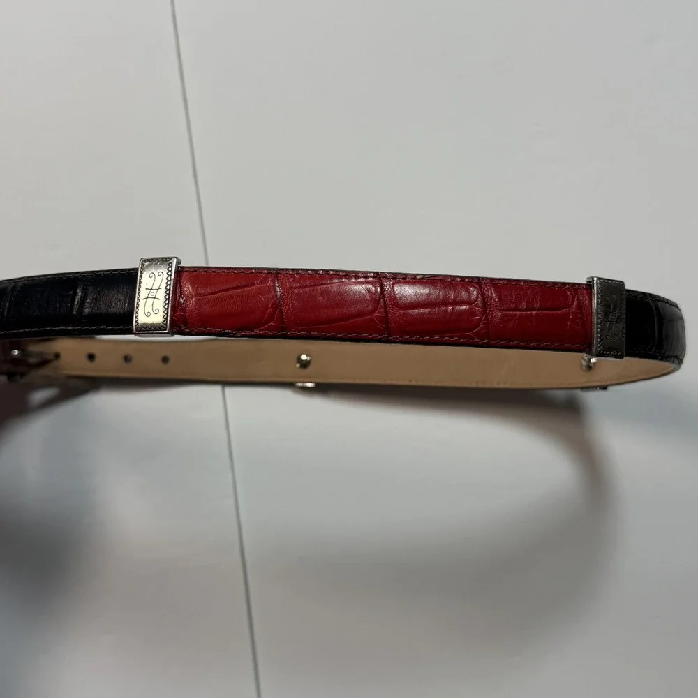 Brighton Belt Womens Small 32 Brown Red Black Croc‎ Skin Leather Western